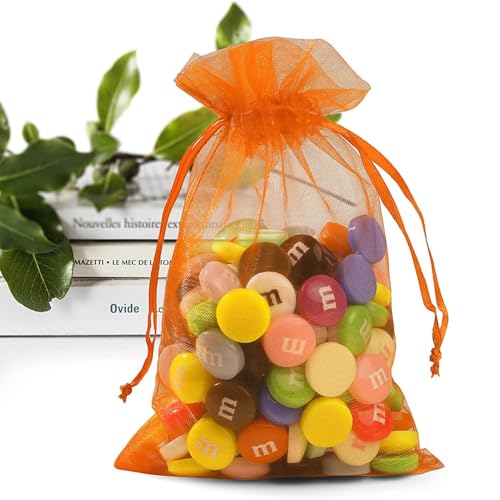 Image of 50Pcs Organza Bags 5x7 inches, Drawstring Jewelry Pouches Wedding Party Halloween Candy Favor Gift Bags (Orange)