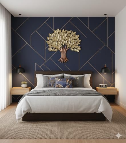 Image of Bharat Art Metal Iron Golden Tree Decorative Wall Hanging /Wall Decor for Home, Living Room, Bedroom, Hotels, Office, Cafe etc Multicolor (31x2x33 Inch) W294