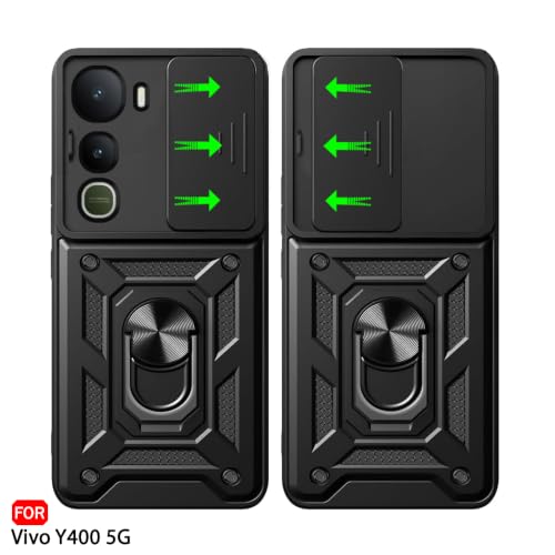 Image of TheGiftKart Tough Armor Bumper Back Cover Case for Vivo Y400 5G | Kickstand & Ring Holder | 360 Degree Protection Back Cover Case for Vivo Y400 5G (PC & TPU, Sliding Camera Cover, Black)