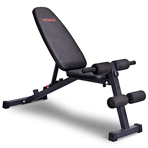 PITHAGE Weight Bench Adjustable Exercise Benches Strength Training Benches Press for Home Gym Full Body Workout Flat Incline Decline Utility Bench