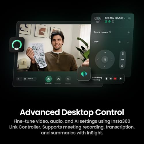 Insta360 Link 2 Pro – 4K PTZ Webcam for PC/Mac, 1/1.3” Sensor, Low-Light, AI Tracking, HDR, Directional Noise-Canceling Mics, Supports Stream Deck, Zoom, Teams, Twitch for Streaming or Meetings - image 8