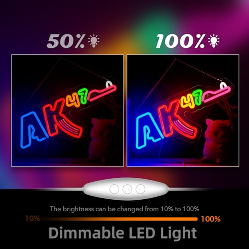 Image of AK47 Neon Sign Rifle Neon Sign for Wall Decor Gun USB Dimmable LED Neon Lights for Boys Girls Room Gameroom Holiday Birthday Christmas Gift