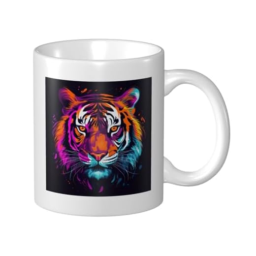 Peiyeety Taza de café de cerámica con cabeza de tigre pintada, gran capacidad de 12 onzas para la oficina y el hogar