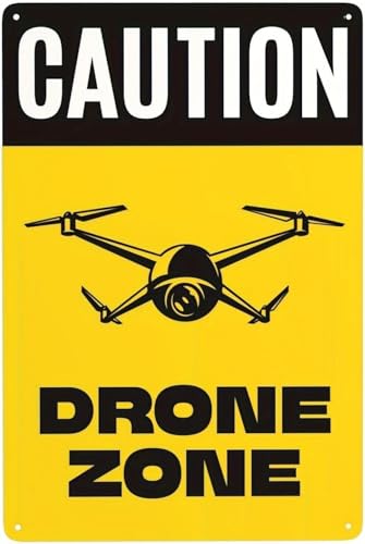 Caution Drone Zone Poster Wood Sign Wall Decor Rust- Wood...