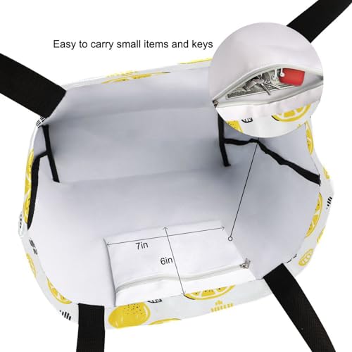 Cute Yellow Lemon Slice Canvas Tote Bag for Women with Zipper Pocket Reusable Grocery Shopping Bags Large Travel Shoulder Bag Handbag Bags3