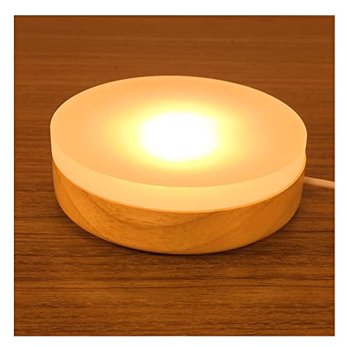 Primst Base de visualización de luz ajustable de 3 colores, base de madera LED iluminada para jarrón de cristal de resina, arte decoración del hogar (pequeño-3.9 pulgadas)