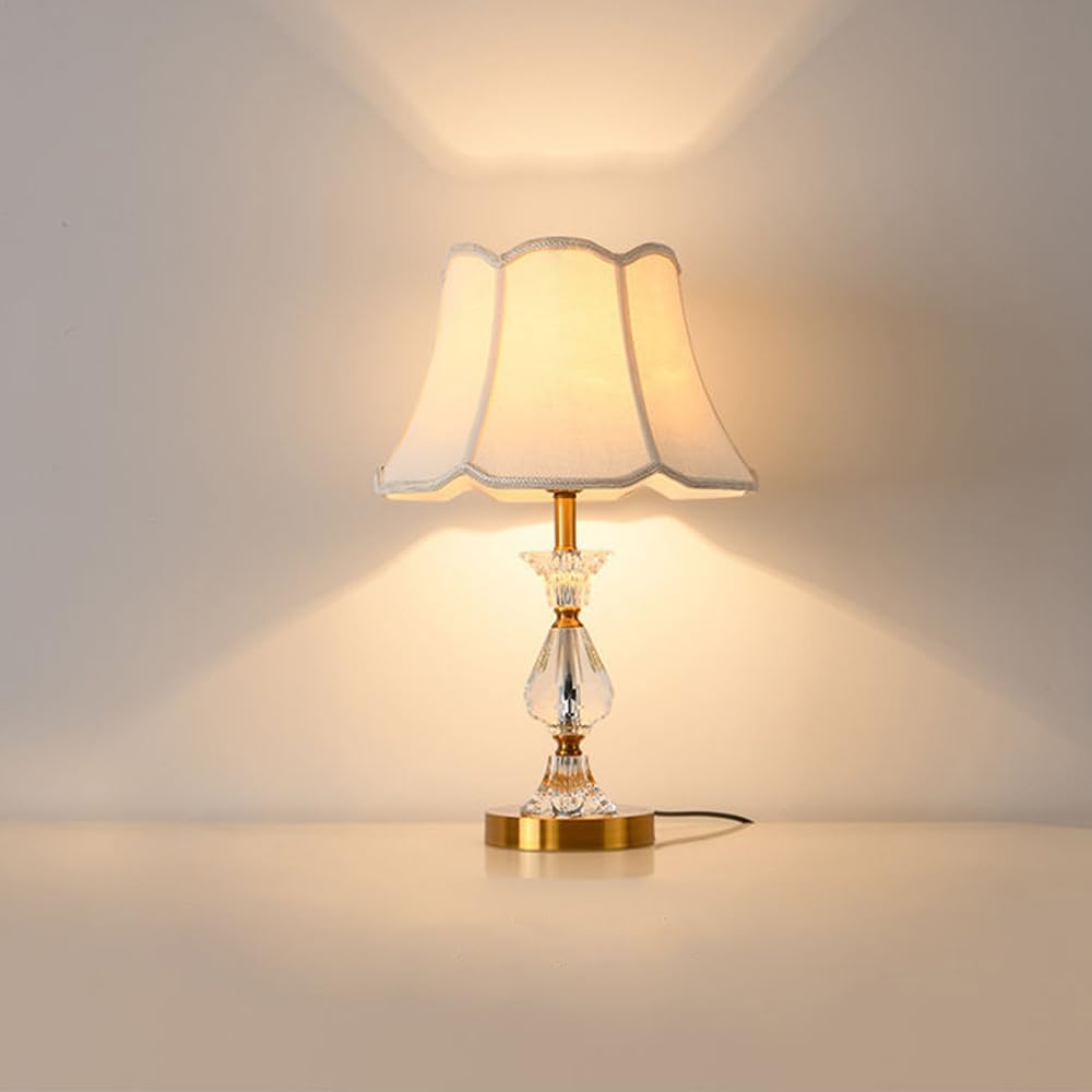 Mengjay Lampada da Comodino in Cristallo,Vintage Lampada da Tavolo con Paralume in Tessuto,Lampada da Lettura,Abat-Jour da Comodino E27,Moderna Lampada da Scrivania per Camera da Letto,Soggiorno