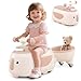 GYMAX Toddler Ride on Car, Kids Sit on Toy with Trailer, Under Seat Storage, Lights & Music, Outdoor Indoor Foot to Floor Sliding Car for 12+ Months Old (Beige + Pink)