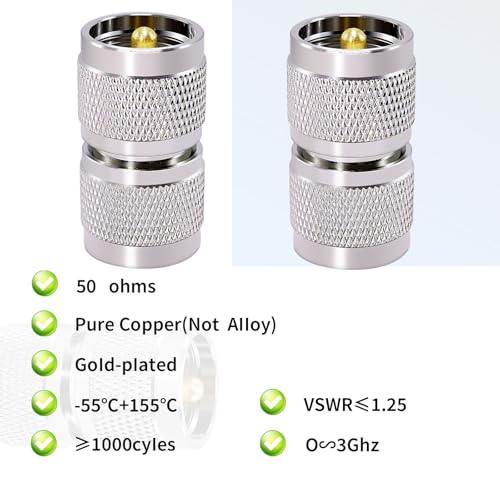 CNARIO 2PCS PL259 Conector UHF Macho a UHF Macho miniatura 4