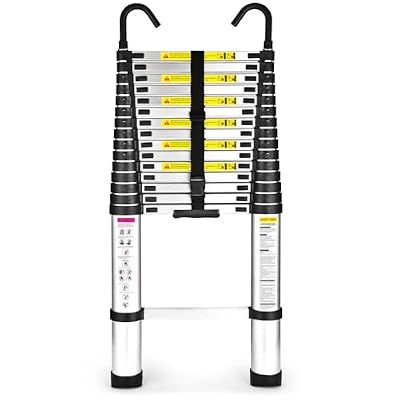15.5 Ft Telescoping Ladder, SocTone Aluminum with Non-Slip Feet, 330lbs Max Capacity, Collapsible Ladder with Hooks for RV or Outdoor Work