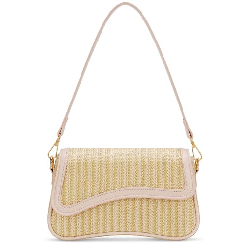 KKXIU Straw Shoulder Bag for Women Small Woven Clutch Purses Cute Hobo Handbag Trendy Underarm Bag-Beige