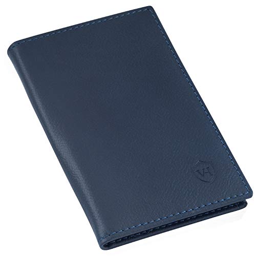 VON HEESEN Slim Wallet ohne Münzfach - RFID-Schutz - Made in Europe Leder Geldbörse für Damen Herren - Geldbeutel Männer klein - Portemonnaie Portmonaise Portmonee Mini Kartenetui (Blau)