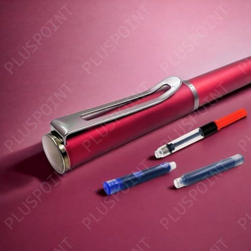 Image of PLUSPOINT Stainless Steel Fountain Pen Stunning Luxury Pen with Metallic Red Finish, Iridium Nib, Pen Gift for Men & Women, Professional, Executive Office, Nice Designer Pens for kids
