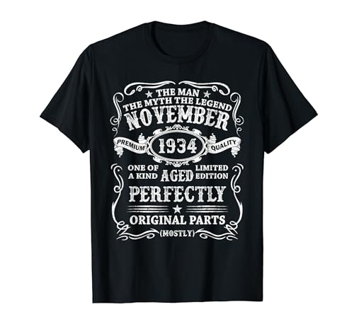 Noviembre 1934 90 Años Cumpleaños Hombre Fabricado En 1934 Camiseta