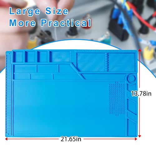 Image of Large Silicone Soldering Mat, 21.6'' X 13.8'' Electronic Repair Work Mat, 932F Heat Resistant Solder Pad, Magnetic Mat for Electronic Repair, Ideal for Soldering,Phone,Laptop,Tablet,Watch Repair