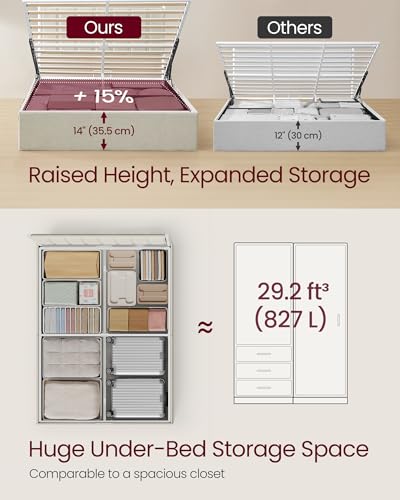 Image of VASAGLE Lift Up Storage Bed Frame, Full Size, Upholstered Headboard