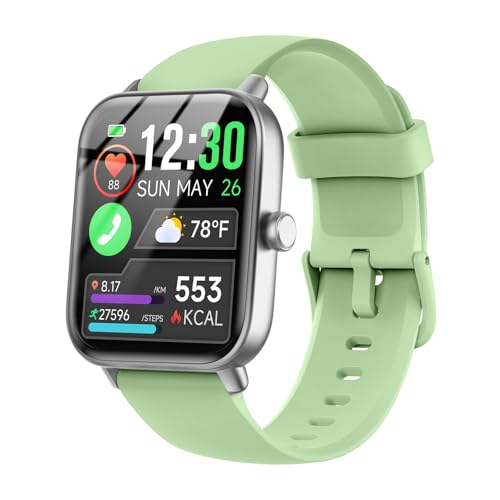 Image of Quican Smart Watches for Women Men, Android Smart Watch | 1.8 inch Fitness Tracker Watch, Waterproof, Calling, Heart Rate /Sleep Monitor, Alexa, Gifts for Women, Silicone Band, Green