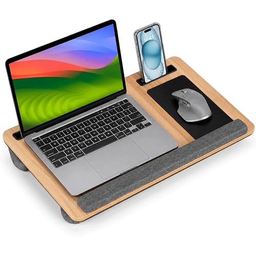 Lap Desk with Cushion for Bed & Sofa Adjustable Laptop Tray with Built-in Mouse Pad Wrist Rest & Phone Holder Portable Lap Table for Writing Gaming & Work Fits Up to 17 Inch Laptops