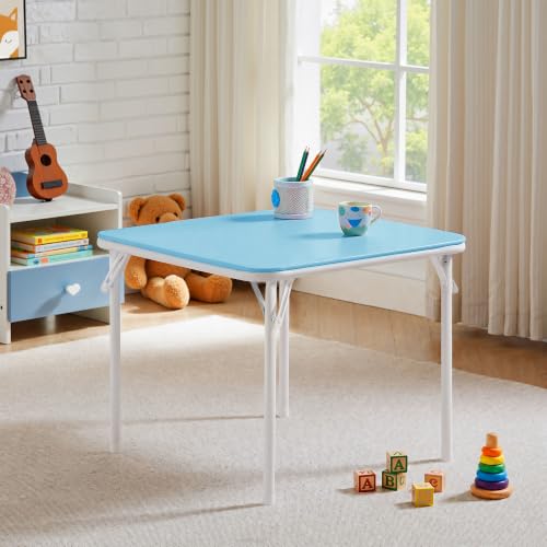 VECELO 24 Kids Folding Activity Card Table with Ultra Soft Padded Tabletop 1 Piece Blue & White