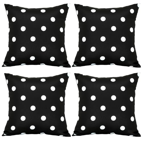 3E Home Black Dot Outdoor Cushion Covers 45 x 45cm Set of 4, Spillproof Decorative Throw Pillow Covers Furniture Pillowcases for Garden Patio Balcony Bench Sofa