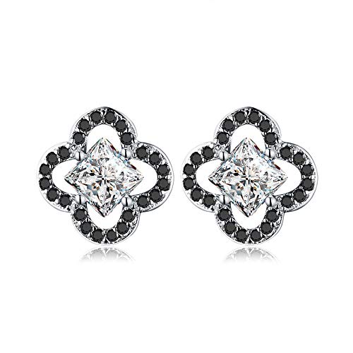Boucles d'oreilles de mariage fleur argent 925 spinelle noire tendance