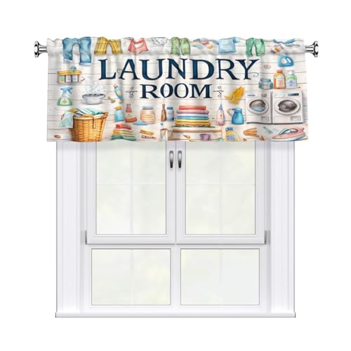 mutakin Laundry Room Valance Curtain for Kitchen Window Light Filtering Rod Pocket Small Short Valances for Living Room Bathroom 1 Panel 52x18 Inch