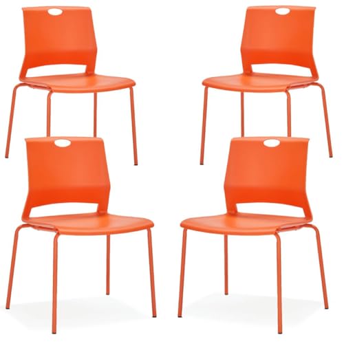 Image of Stackable Chairs Set of 4, Office Waiting Room Chair Plastic Seat, Orange Stacking Chairs with Sturdy Metal Legs, Guest Chair for Conference Rooms, Churches, Living Rooms, Classrooms(Orange).