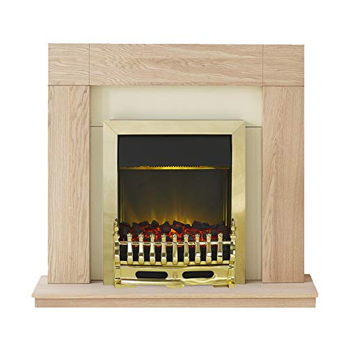 Adam Malmo Electric Fireplace Suite with LED Blenheim Brass, 2000 Watt, Oak