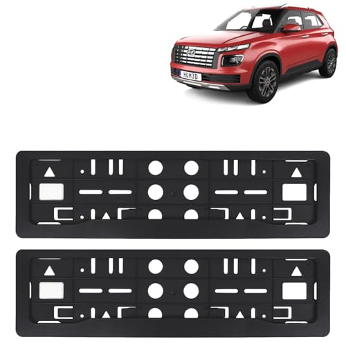 Image of KINGSWAY Venue Car Number Plate Frames for All 2022 Onwards Models of Hyundai Car Registration Plate Holders, Black Licence Plate Covers (Front and Rear), Universal Size 51.5 x 14.5 cm