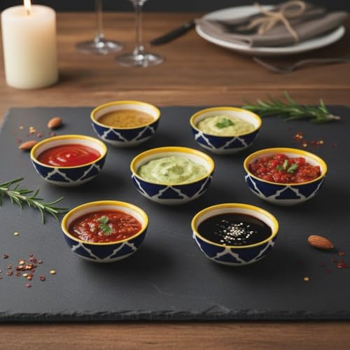 Image of Decorative Ceramic Eating Bowls for Regular Needs Kitchen Tableware Small Bowls for Dipping, Rice, Cereal, Soup, Desserts, Snacks, Fruits, Salads Dishwasher & Microwave Safe (Blue, Set of 6)