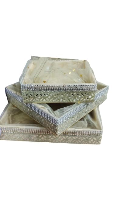 Pack of 3 Set Gift Organizer Baskets, Dry Fruit Gifting Box, Wedding Hamper Trays, Baby Shower Gift Packing, Color - (Gold)