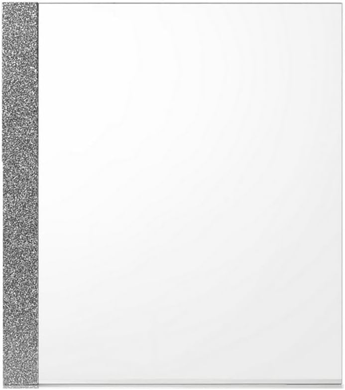 Pemberly Row Dresser Mirror, 33 x 39 in, Solid Wood with White Gloss Laminate Finish, Crushed Crystal Accents, Elegant Bedroom Vanity Accessory