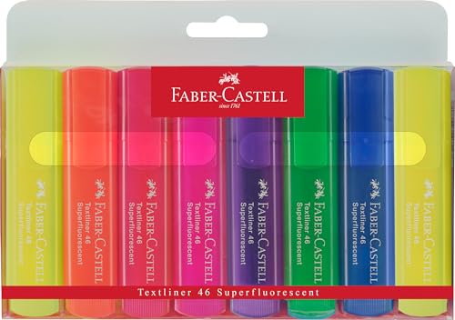 Faber-Castell 154662 - Estuche 8 Marcadores Fluorescentes Textliner 46 - Colores Multicolor Superfluorescentes.