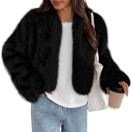 PRETTYGARDEN Womens 2025 Winter Coats Fluffy Cropped Faux Fur Jac...