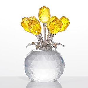 Yellow Rose Flower Crystal Figurine with Vase, Bouquet Flowers Ornament Gifts for Wife Girlfriend Women , Handmade Crystal Flower Collectible Home Table Decor ​for Valentine’s Day Wedding Anniversary