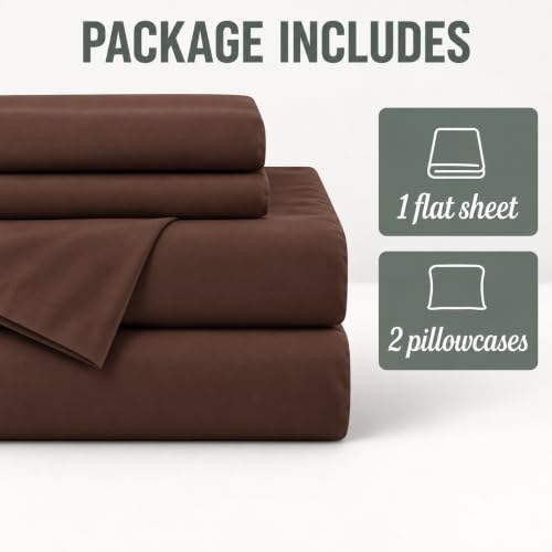 Image of Microfiber Double Size Bedsheet with 2 Pillow Covers | Ultra Soft & Breathable Flat Sheet | Wrinkle-Resistant, Premium Comfort for Everyday Use |Size (90 inch x 100 inch) Brown