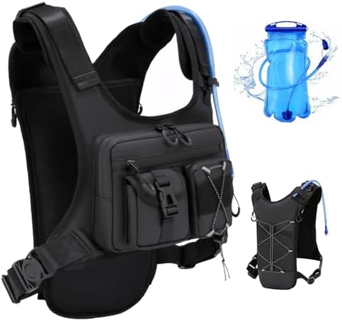 Criuage USA Original Patent Running Hydration Vest Backpack, Lightweight Chest Pack with 2.0L Water Bladder Bag Daypack for Hiking Running Cycling Race Marathon for Women Men (Black, Standard)