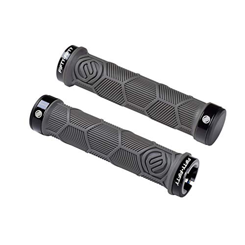 FIFTY-FIFTY Double Lock-On Mountain Bike Grips, Bicycle Handlebar Locking Grips, Non-Slip MTB Handle (Grey)