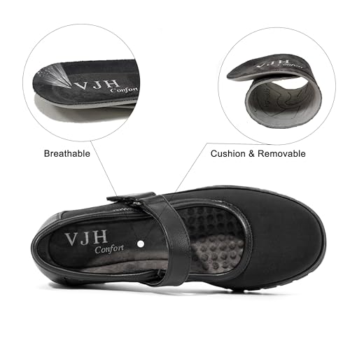 Image of VJH confort Women s Mary Jane Flats, Breathable Comfort Round Toe Low Heel Slip-on Light Weight Walking Shoes