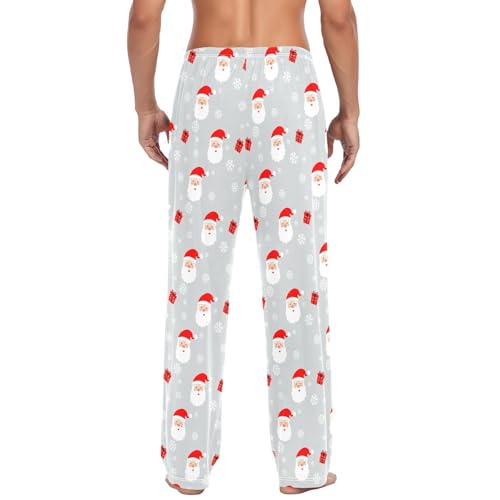 Santa's Head and Snowflake Men's Pajamas Pants Cotton Sleep Bottoms Pants Lounge Sleepwear - S3