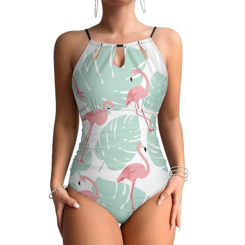 Maillot de bain 1 pièce flamant rose pour femme avec contrôle du ventre