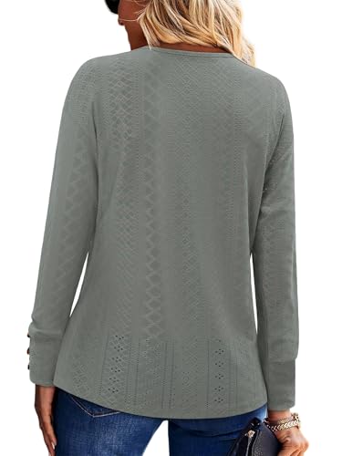 KISSMODA Long Sleeve Fall Shirts For Women V Neck Tunic Tops Embroidered Button Down Knitted Blouses 2025