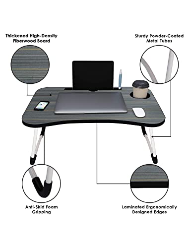 Anjaney Enterprise Smart Multipurpose Foldable Laptop Table with Cup Holder, Study Table, Bed Table, Breakfast Table, Foldable and Portable/Ergonomic & Rounded Edges/Non-Slip (Black) - Image 3