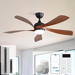 Sofucor 52 Inch Smart Ceiling Fan with Light, 5 ABS Blades, Brown