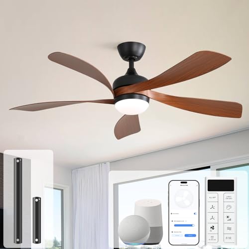 Sofucor 52" Smart Ceiling Fan, Indoor/Outdoor Ceiling Fans with Lights and Remote, Compatible with Alexa/Google/App, 3-Color Light 6-Speed Timing Reversible DC Motor for Bedroom Living Room Patio by Sofucor - Used condition - US$105.99