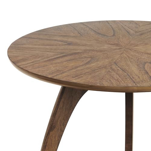 Martin Svensson Home Round Wood Nutmeg Brown Living Room End Side Accent Table Nightstand with Storage Shelf