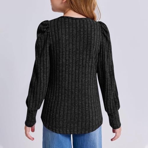 Girls Puff Long Sleeve Shirts Solid Holiday Party Tees Elegant Tunic Shirts Casual Dressy Crewneck Blouse Tops Fashion4