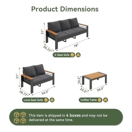 Image of Aoxun Patio Furniture Set, 7 Piece Aluminum Patio Sets with 5 inch Thicken & Washable Cushion, Waterproof Outdoor Furniture with Coffee Table, Outdoor Couch Sectional for Backyard, Porch and Garden