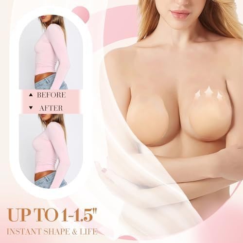 Image of BOOSINI Sticky Bra-Push Up Adhesive Backless Strapless Bra for Women Reusable Silicone Nipple Covers