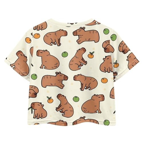 Image of Girls Fashion Crewneck Tee Shirts Casual Short Sleeve Crop Top Summer Outfits 5-14 Years Old